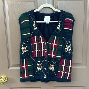 Christopher & Banks Retro Hand Embroidered Sweater Vest Size L